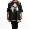 Embellished Floral Appliqué Tunic Blouse