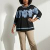 Floral Applique Three-Quarter Sleeve Tunic