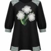 Embellished Floral Appliqué Tunic Blouse