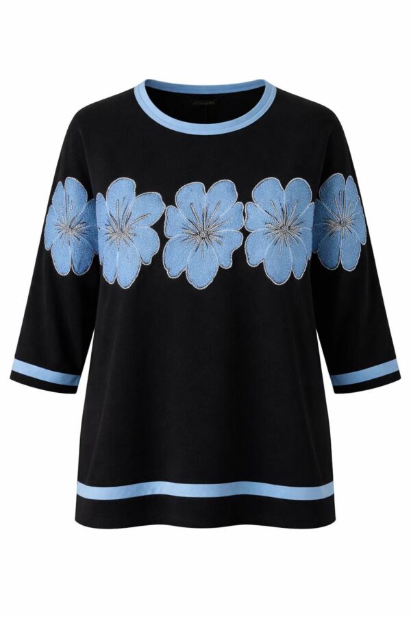 Floral Applique Three-Quarter Sleeve Tunic