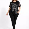 Elegant Black Animal Print Blouse with Mesh Sleeves