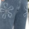 Women's Floral Patchwork Denim Trousers Wholesale
