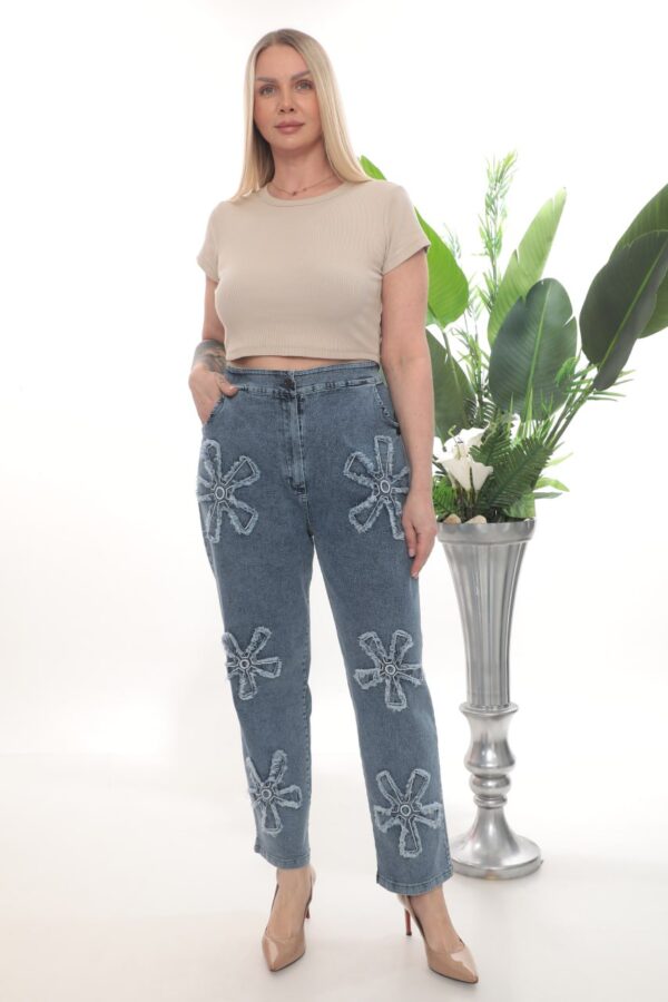Women's Floral Patchwork Denim Trousers Wholesale