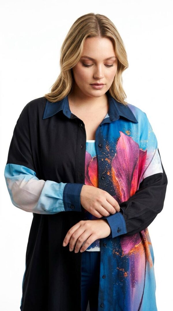 Artistic Floral Print Color-Block Shirt