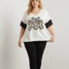 Plus Size Zebra Floral Print Top with Lace Sleeves