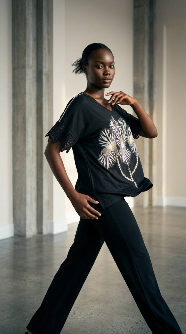 Plus Size Zebra Floral Print Top with Lace Sleeves