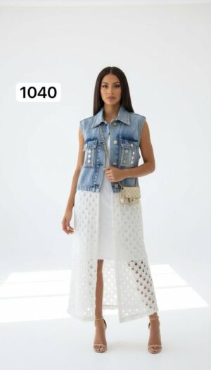 Long Denim Jacket with Tunic Two-Pieces Set