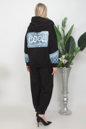 Denim With Cotton Jacket and Bottom Two-Pieces Set