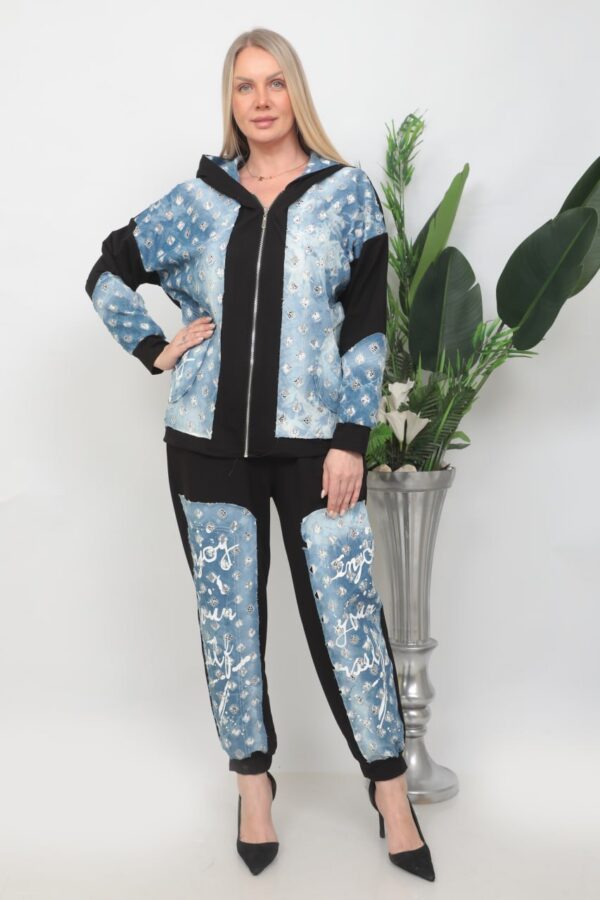 Denim With Cotton Jacket and Bottom Two-Pieces Set