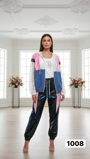 Women's Designer 3-Piece Metallic Jogger and Jacket Set