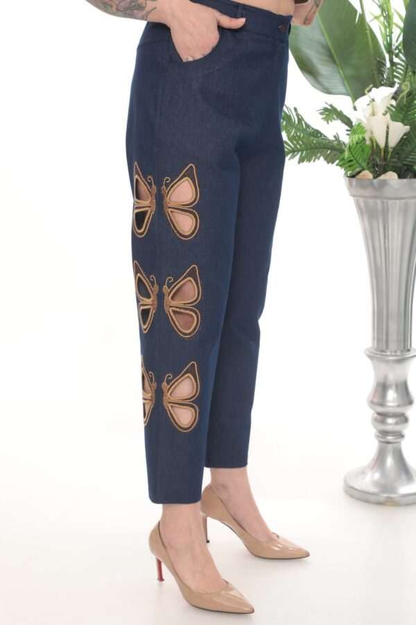Elegant Butterfly Detail Cut-Out Denim Trousers