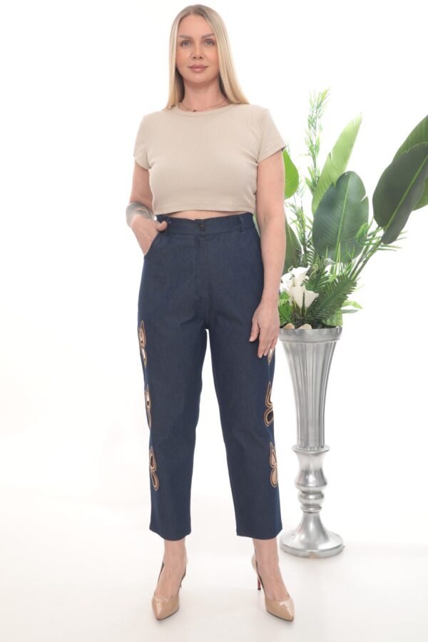 Elegant Butterfly Detail Cut-Out Denim Trousers
