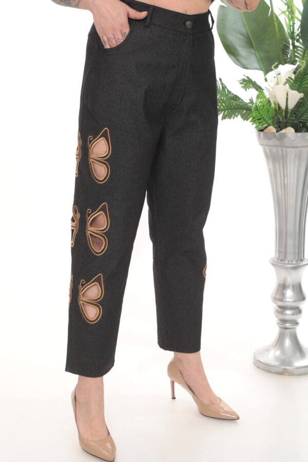 Elegant Butterfly Detail Cut-Out Denim Trousers