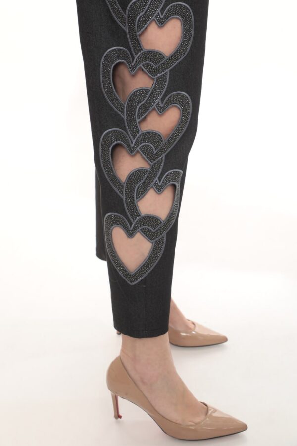 Women's Black Heart Detail Cut-Out Fashion Trousers
