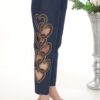 Women's Black Heart Detail Cut-Out Fashion Trousers