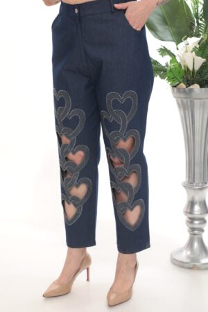 Women's Heart Cut-Out Embellished Denim Trousers