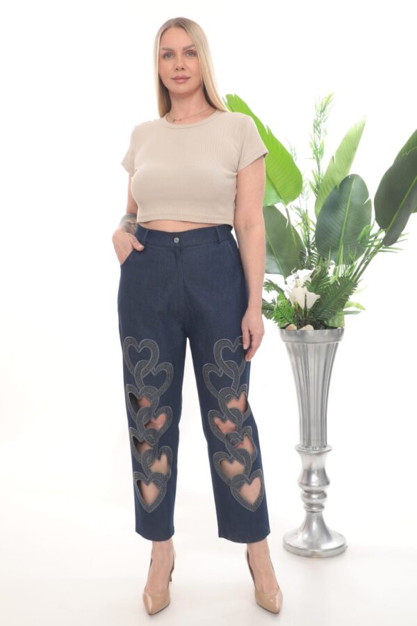 Women's Heart Cut-Out Embellished Denim Trousers