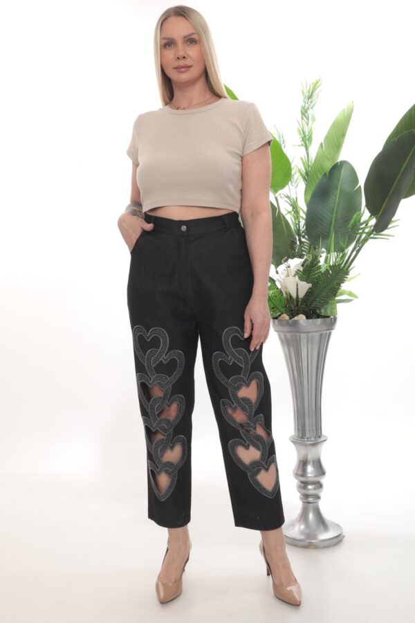 Women's Heart Cut-Out Embellished Denim Trousers
