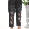 Women's Heart Cut-Out Embellished Denim Trousers
