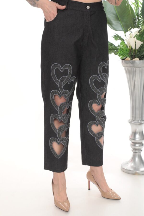 Women's Heart Cut-Out Embellished Denim Trousers