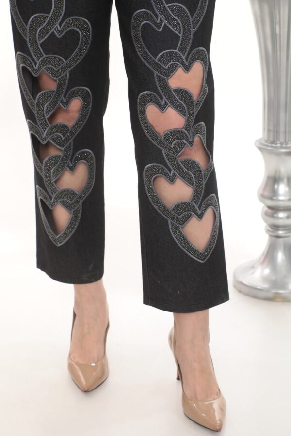 Women's Heart Cut-Out Embellished Denim Trousers