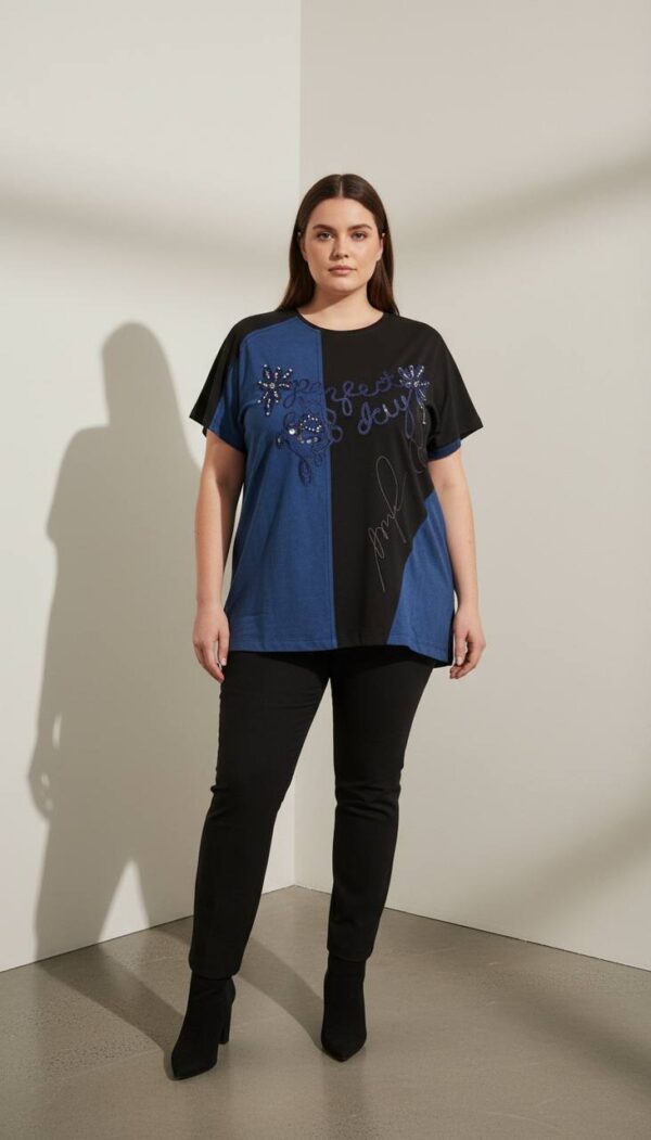 file_1346-1.jpg Elegant Two-Tone Graphic Embellished Women's Blouse