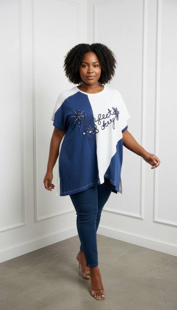 file_1350.jpg Elegant Two-Tone Graphic Embellished Women's Blouse