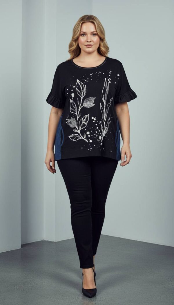 Floral Graphic Blouse with Contrast Side Panels