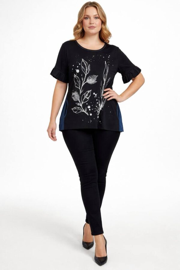 Floral Graphic Blouse with Contrast Side Panels