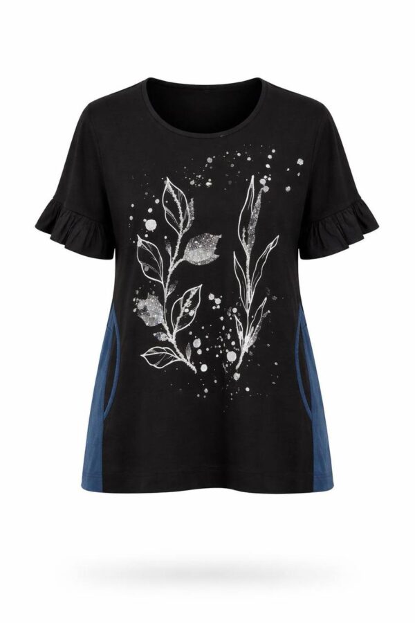 Floral Graphic Blouse with Contrast Side Panels