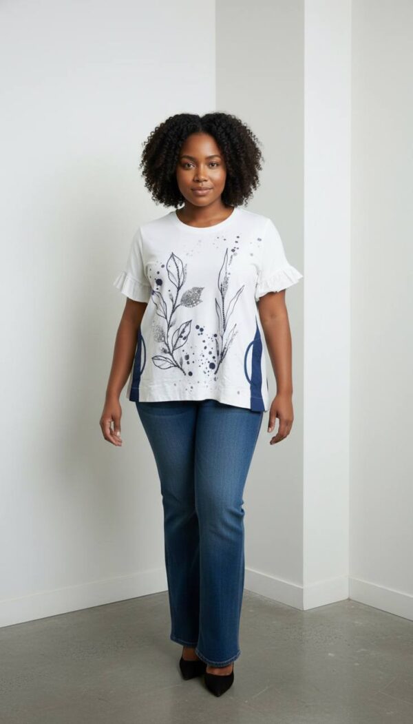 Floral Graphic Blouse with Contrast Side Panels