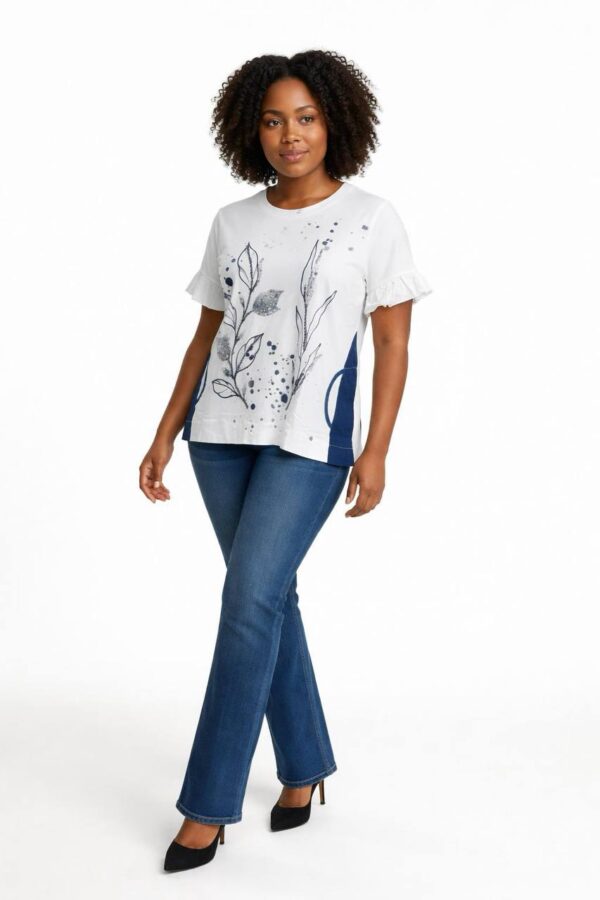 Floral Graphic Blouse with Contrast Side Panels