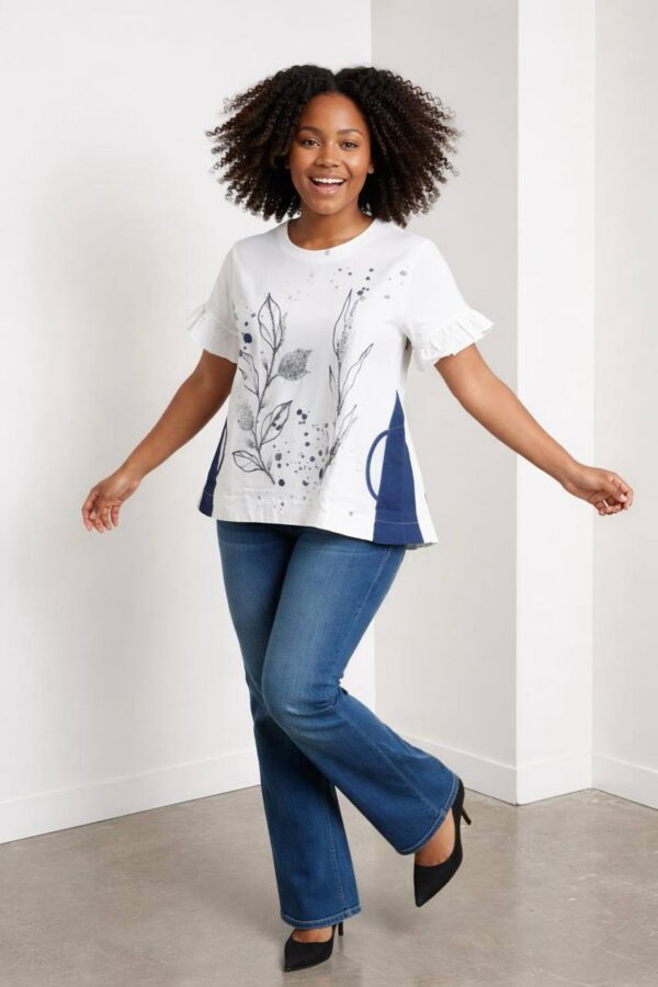 Floral Graphic Blouse with Contrast Side Panels