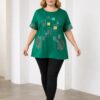 Elegant Green Graphic Print Women's Short Sleeve Blouse