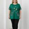 Elegant Green Graphic Print Women's Short Sleeve Blouse