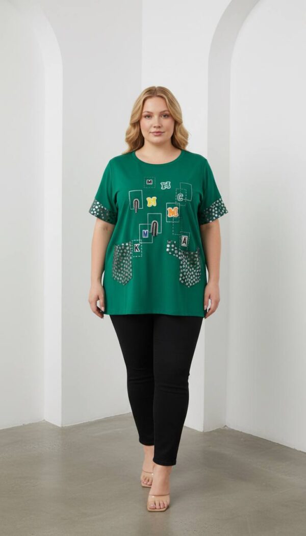 Elegant Green Graphic Print Women's Short Sleeve Blouse