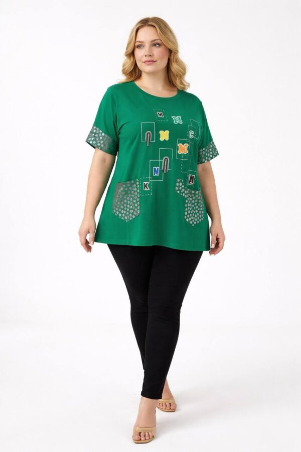 Elegant Green Graphic Print Women's Short Sleeve Blouse