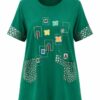 Elegant Green Graphic Print Women's Short Sleeve Blouse