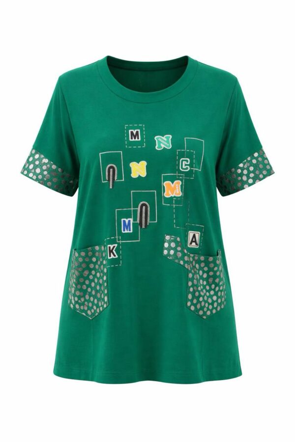 Elegant Green Graphic Print Women's Short Sleeve Blouse