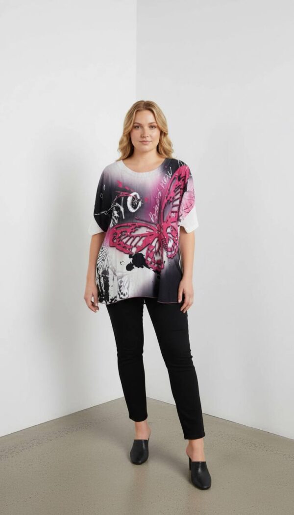 Elegant Butterfly Print Oversized Casual Blouse