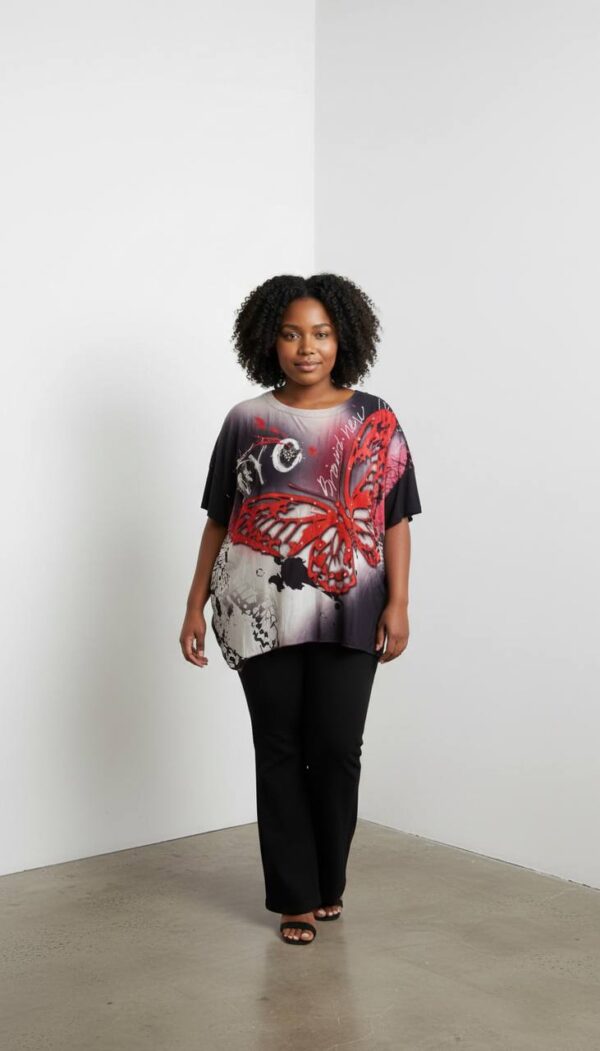 Elegant Butterfly Print Oversized Casual Blouse