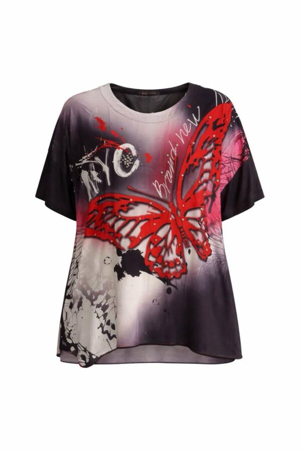 Elegant Butterfly Print Oversized Casual Blouse