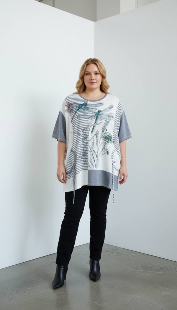 file_1433.jpg Dragonfly Graphic Patchwork Knit Tunic Blouse