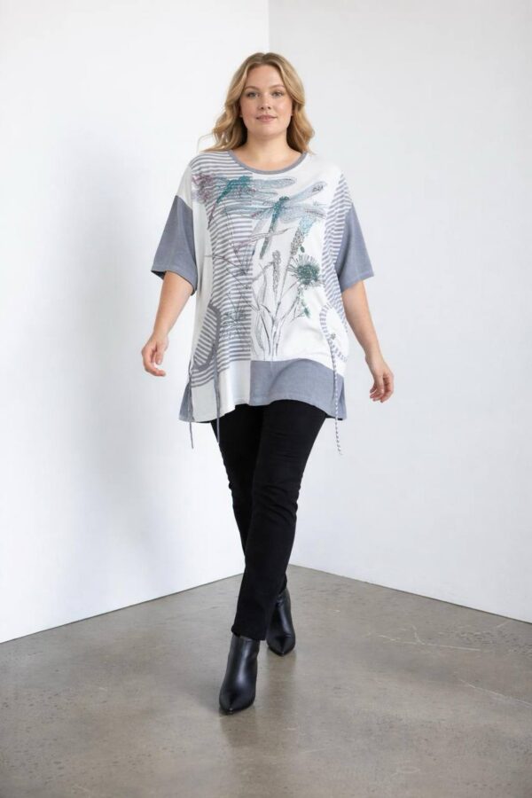file_1434.jpg Dragonfly Graphic Patchwork Knit Tunic Blouse