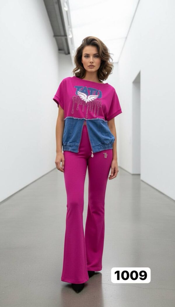 file_1526.jpg Chic Denim-Patch Graphic Tee and Flare Pants Set