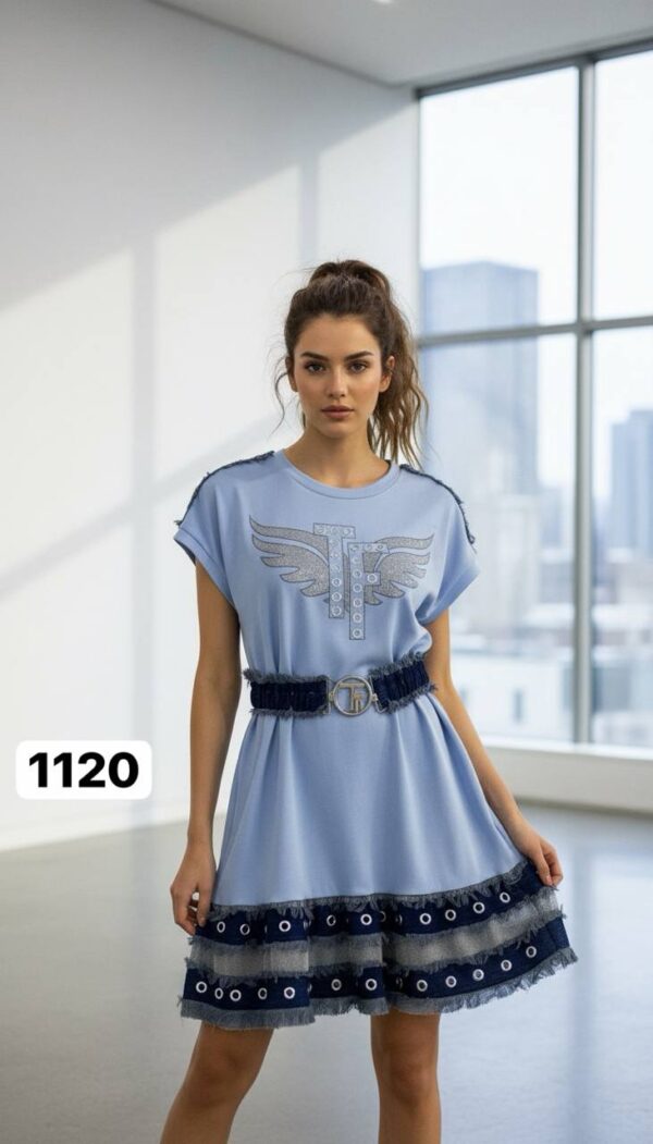 file_1582.jpg Embellished Wing Graphic Mini Dress with Denim Trim