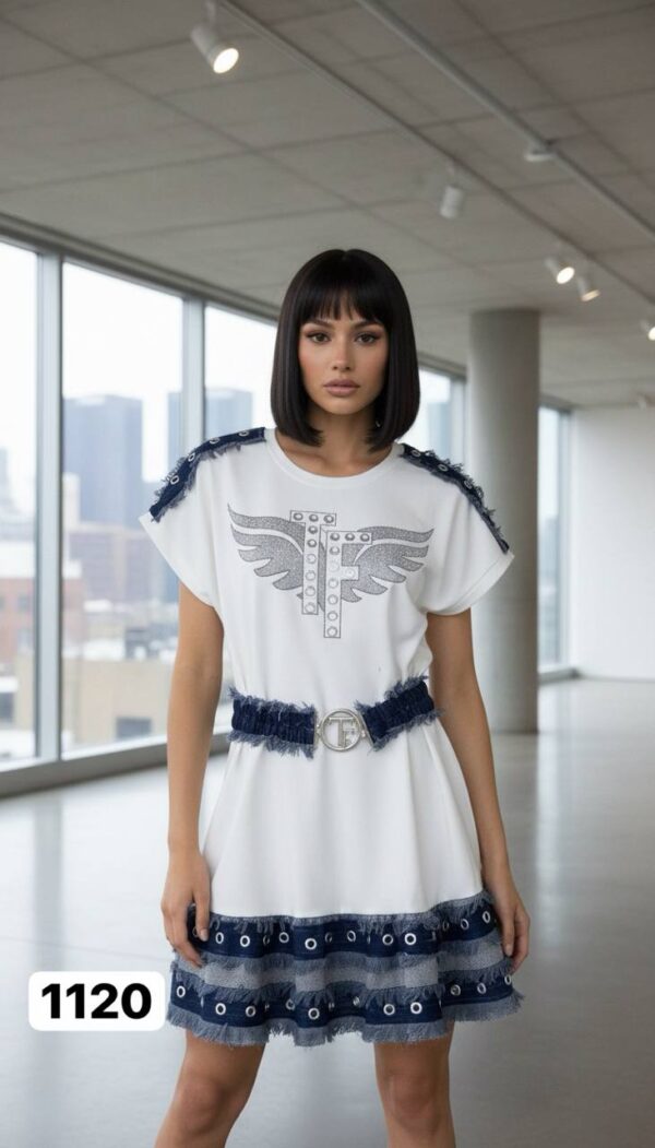 file_1585.jpg Embellished Wing Graphic Mini Dress with Denim Trim