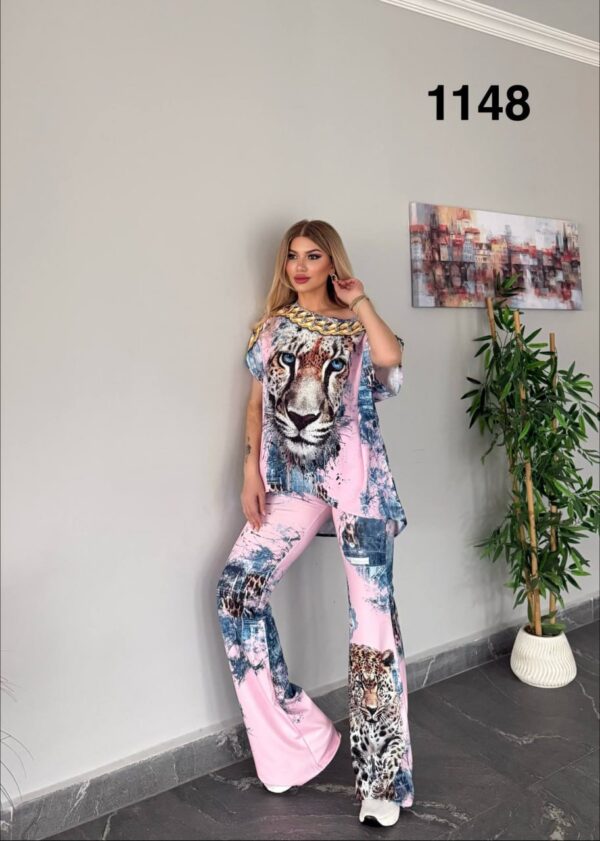 Leopard Print Two-Piece Co-ord Set with Chain Detail