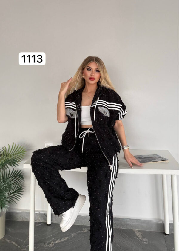file_1702.jpg Women's Embellished Zip-Up Hoodie and Pants Set