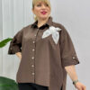 Elegant Brown Oversized Shirt with Floral Applique